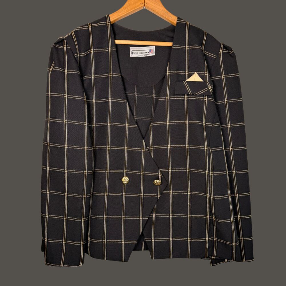 Vintage 80s Pablo Collection Two Button Plaid Blazer